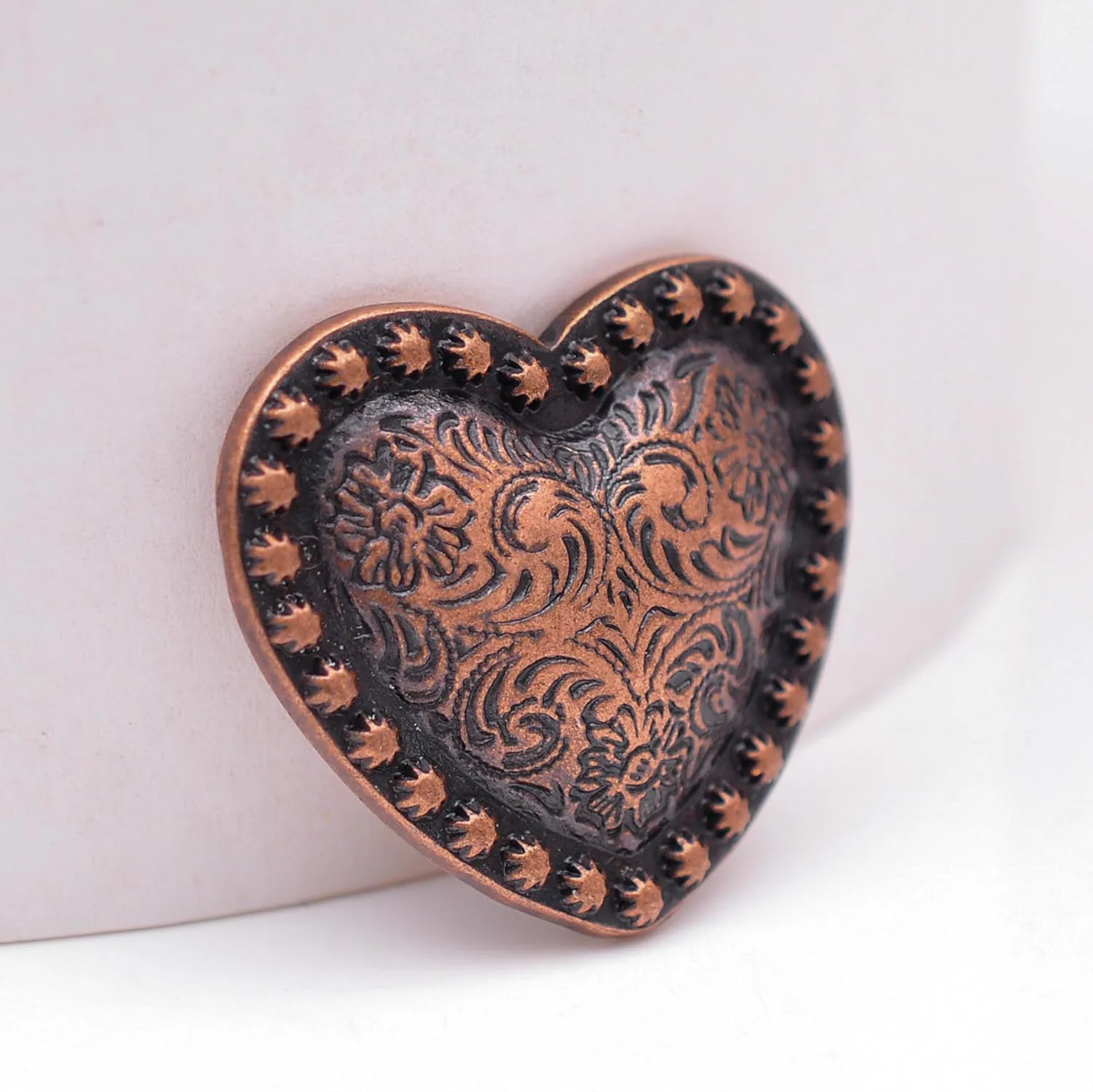 10Pcs Western Headstall Horse Tack Love Heart Antique Copper Floral Berry Saddle Leathercraft Conchos 1-1/8 Inches Screwback