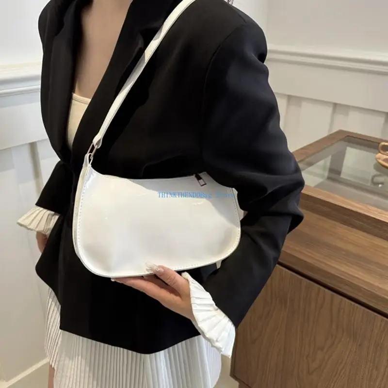 

63HC Retro PU Leather Shoulder Bag for Women Elegant Underarm Bag Clutch Purse Fashionable Evening Handbag Armpit Bag