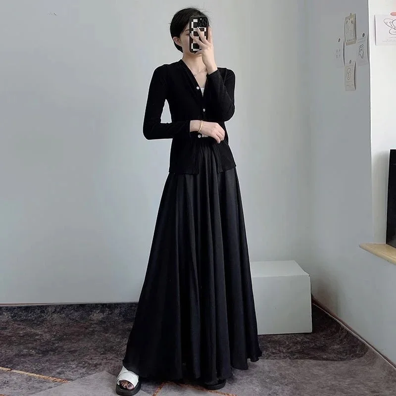 Boho Beach Long Maxi Skirt Women Vintage Summer Linen Cotton Pleated Elastic Waist Flowy Split Casual Skirts Faldas Saia Femme