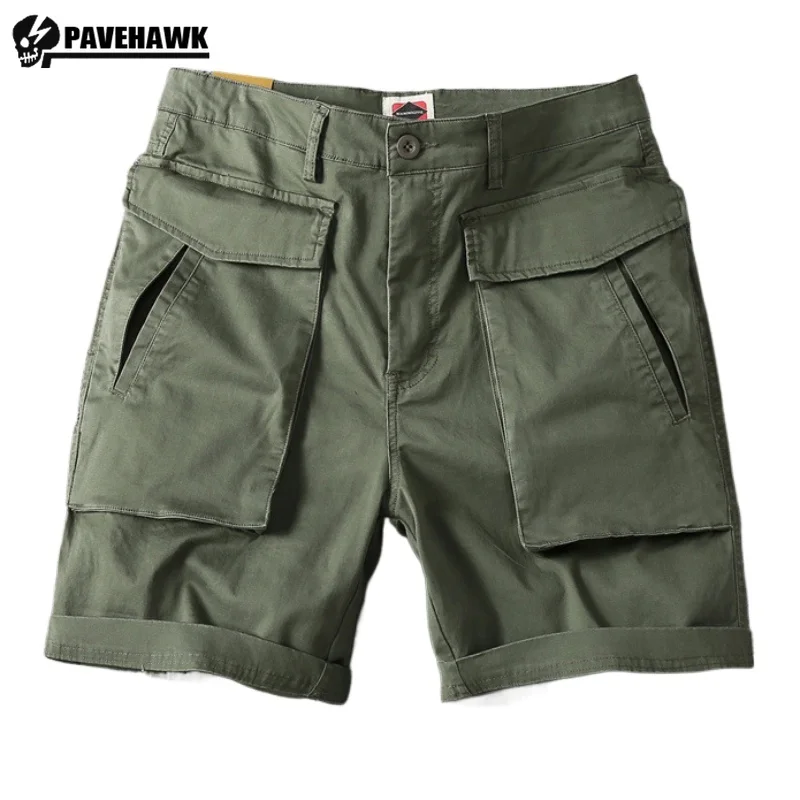 Tactical Cargo Shorts Mens Cotton Multi Pocket Elastic Outdoor Hunting Middle Pants Solid Casual Sports Straight Shorts Male