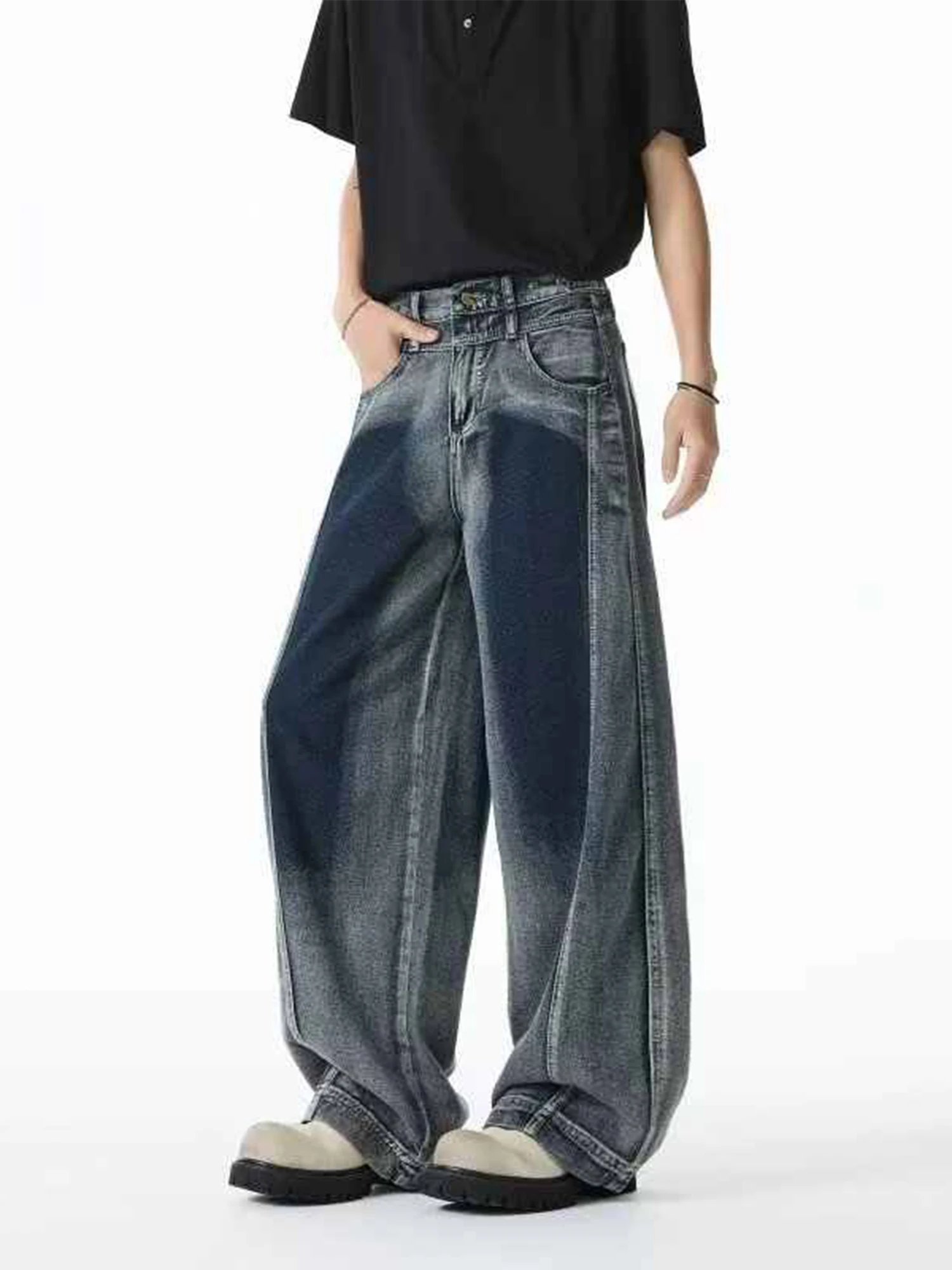 

Женские синие джинсы с градиентом Y2k, японский стиль 2000-х годов, джинсовые брюки-бойфренды, винтажные мешковатые джинсовые брюки 90-х годов в стиле Харадзюку, одежда 2025 г.