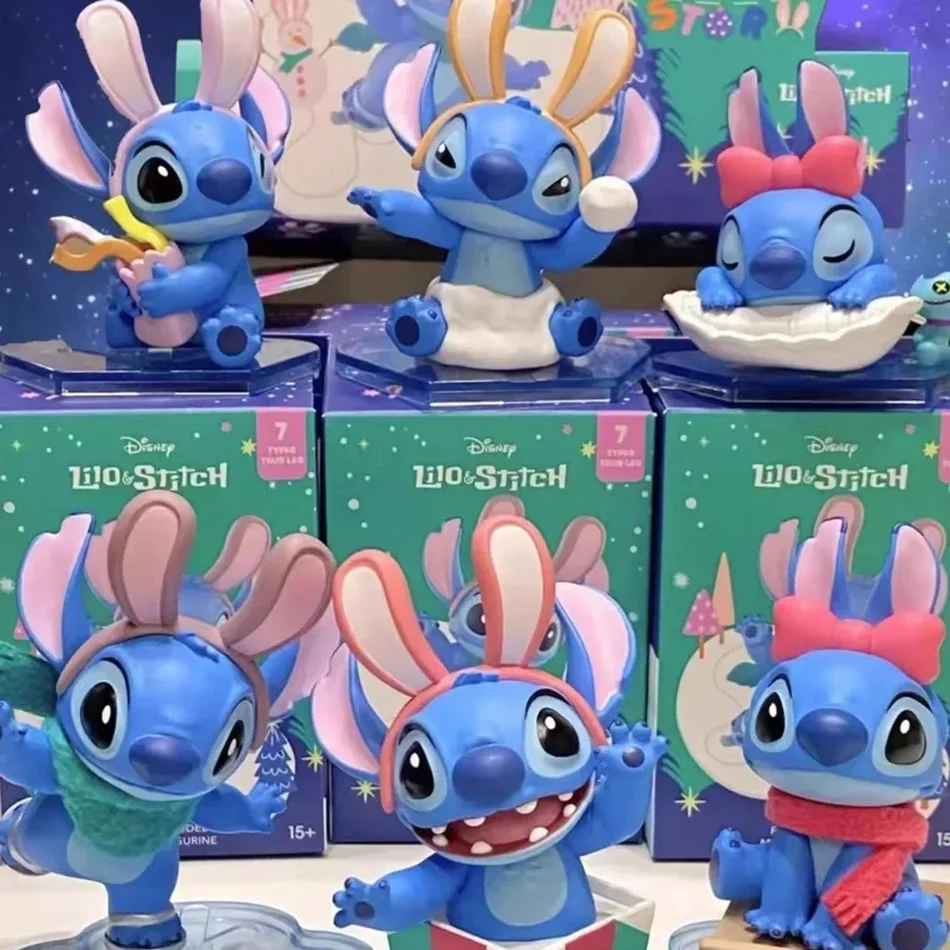 Miniso disney stitch figura brinquedo conjunto anime ponto estatuetas de ação presente natal e bonecas casa festa fornecimento decoração brinquedos
