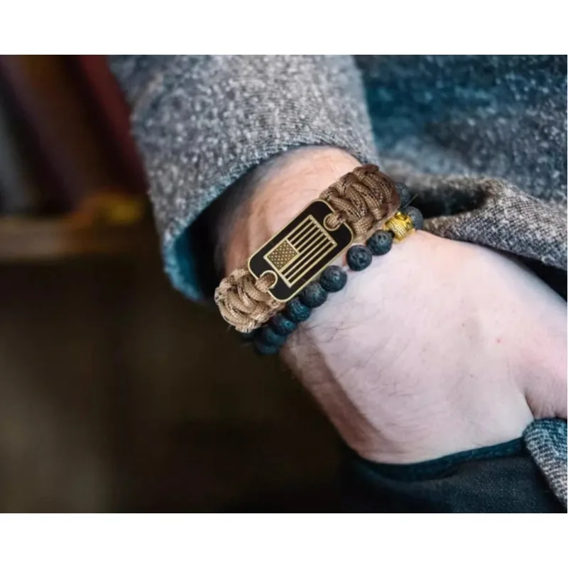 7-Core Adjustable Pracord Survival Bracelet with Bronze American Flag Hop Hiking Camping Outdoor Travel Gift for US Veterans image 5