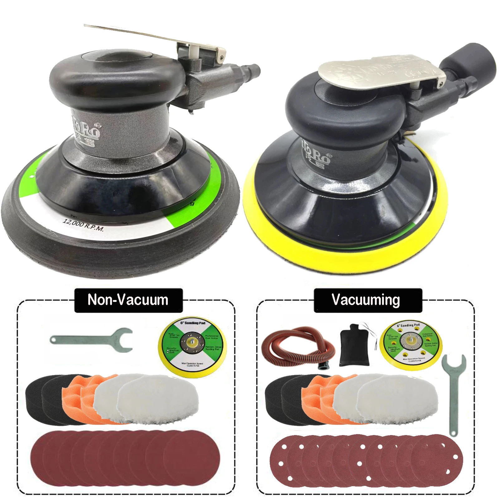 6-inch Air Pneumatic Orbital Sander Air Polisher 150mm Air Vacuum Grinder for Car Metal Wood Polishing Grinding Pneumatic Tool