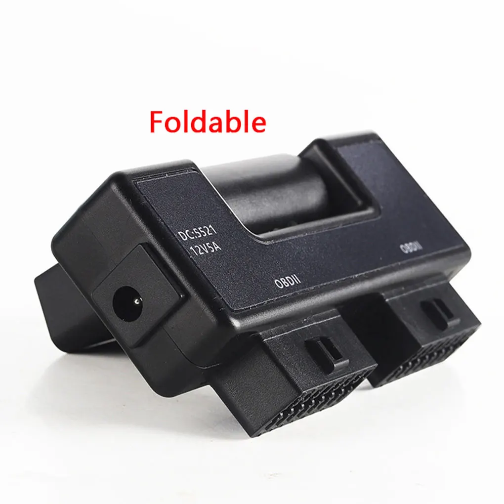 Foldable Pocket OBDII Full 16 Pin Male To 2 Female Adapter For Diagnostic Extender Universal 2in1 Splitter with DC5521 Interface