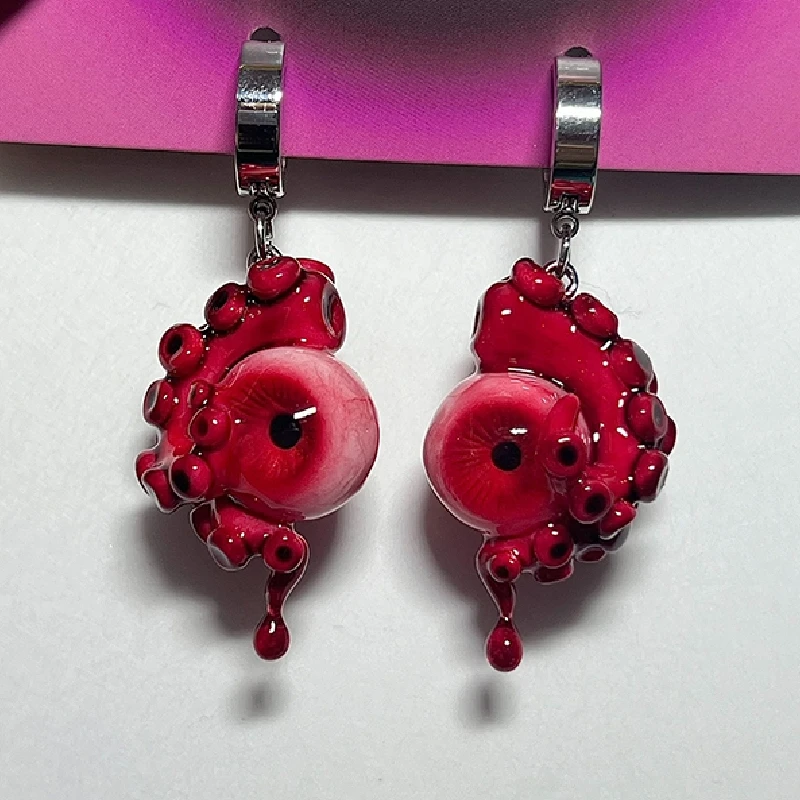 3001 Handmade Custom Earrings Cthulhu Tentacle Eyes Jewelry Horror Dark Earrings Creative Birthday Gift Halloween Artwork