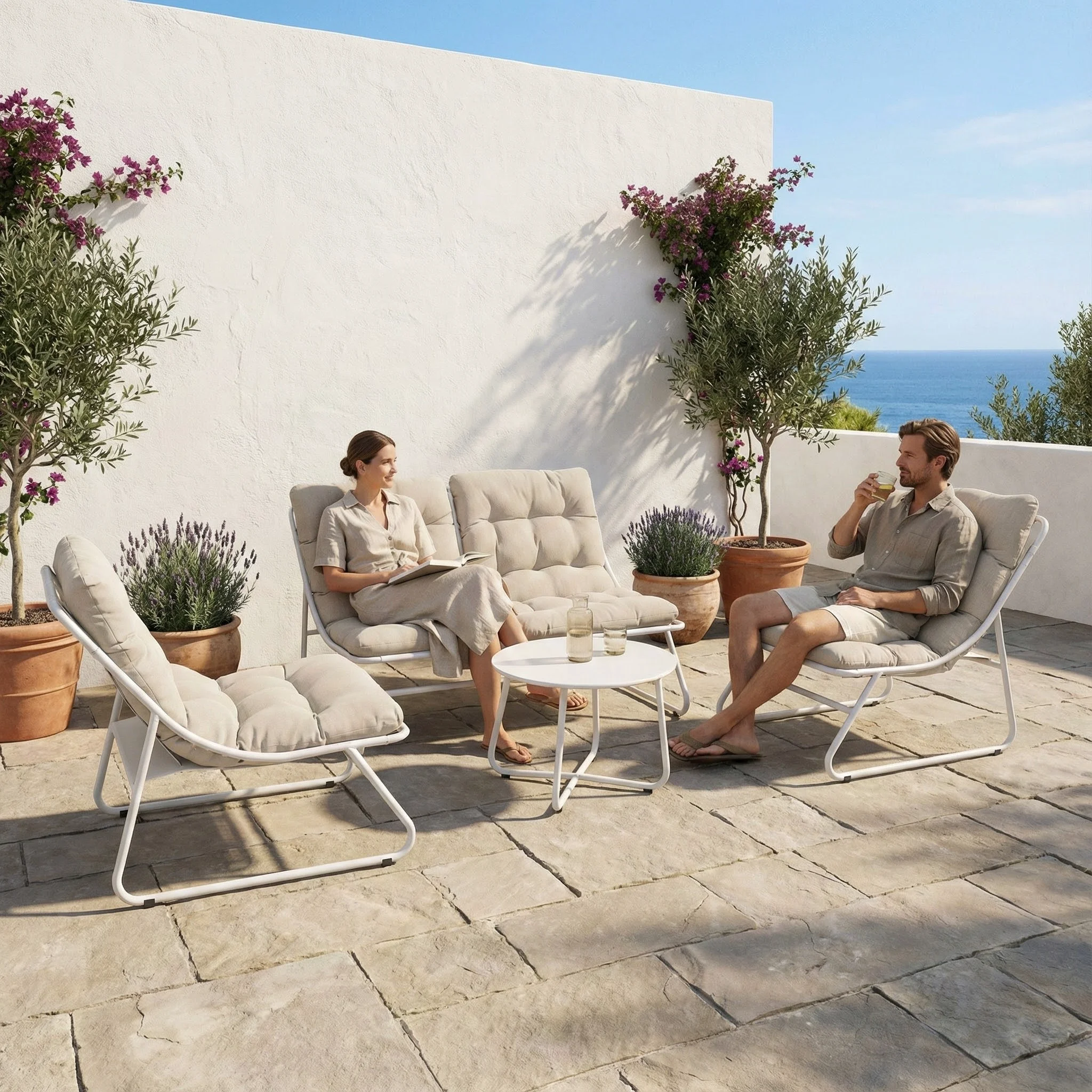 

Durable Textilened Outdoor Conversation Sofa Set Modern Metal Garden Patio Furniture & Comfortable Recliner