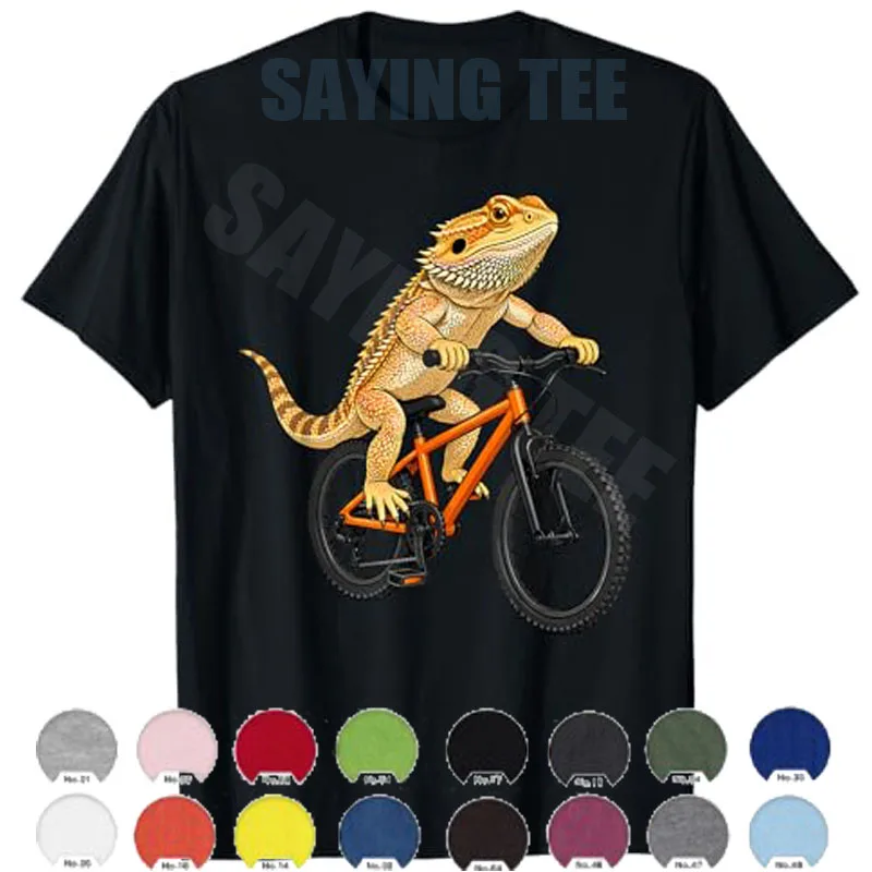 Camiseta divertida con diseño de dragón barbudo en bicicleta, ropa estética a la moda para niños, camiseta Y2k con diseño de lagartos y Pogona, ropa informal bonita, regalo