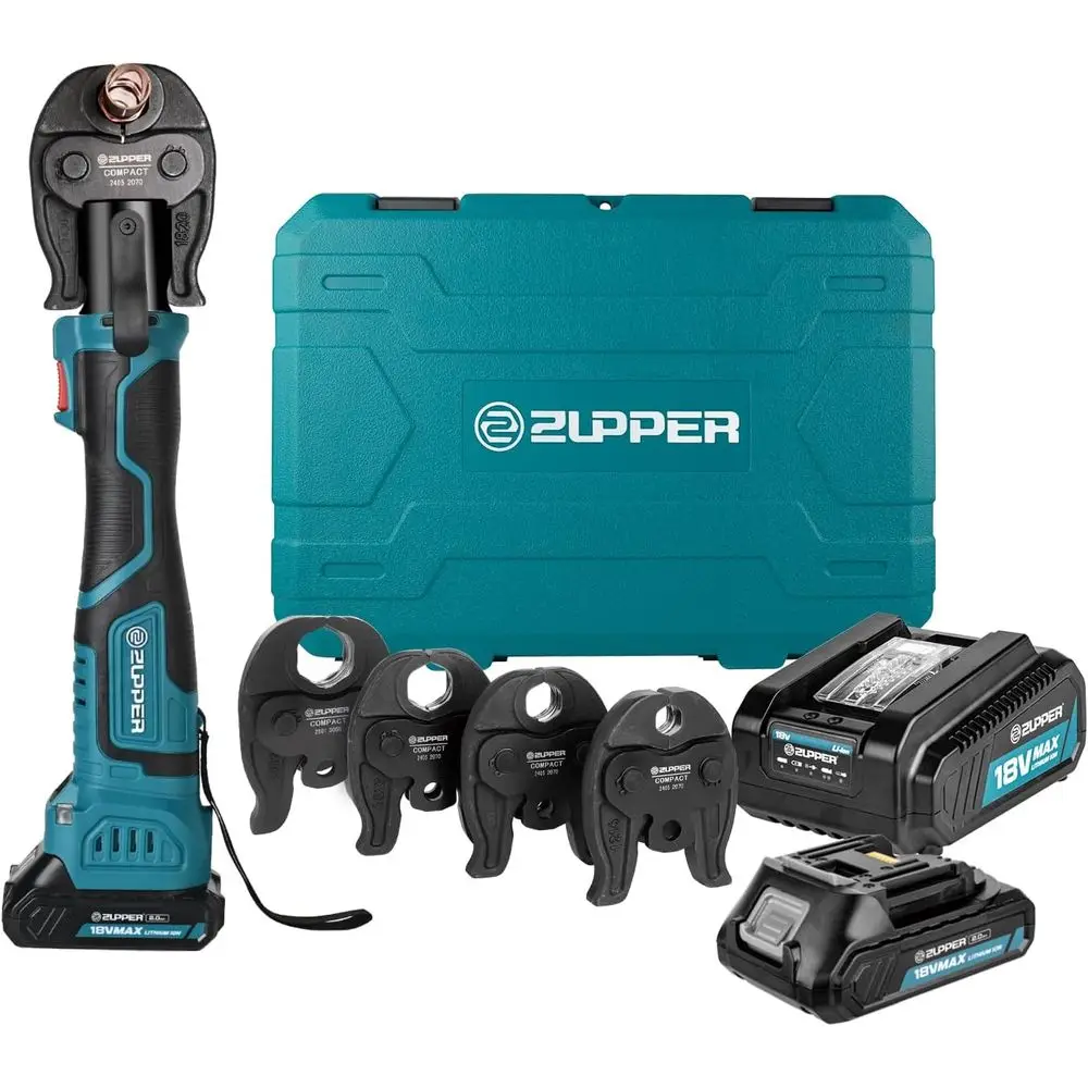 

Pro Compact Precision Tool Kit with 4 Copper Jaws, 1/2-1-1/4, Brushless Motor, Dual Batteries, Accessory Set, and Carry Case