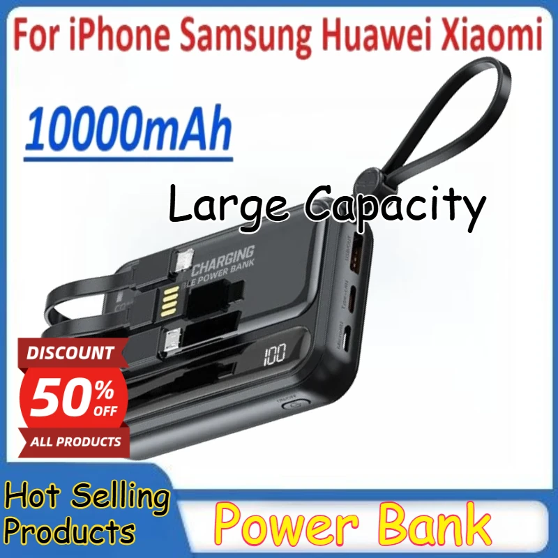 

Mobile Phone Accessories for IPhone Samsung Huawei Xiaomi Built in Cables Intelligent Digital Display Light Portable Battery