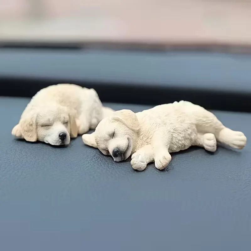 

2pcs Golden Retriever Statue Set Car Ornaments and Decorations Cute Labrador Creative Decorative Sleeping Replica Model