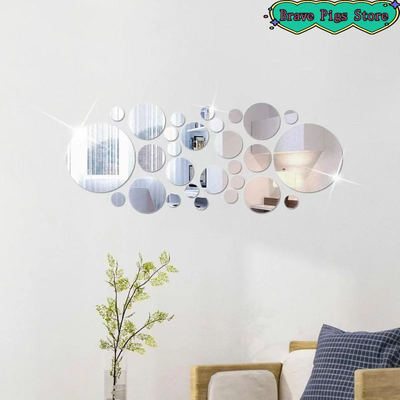 26 قطعة ثلاثية الأبعاد مرآة مستديرة الاكريليك مرآة الجدار ملصق DIY بها بنفسك غرفة نوم الحمام والتلفزيون خلفية غرفة ملصق الجدار الديكور