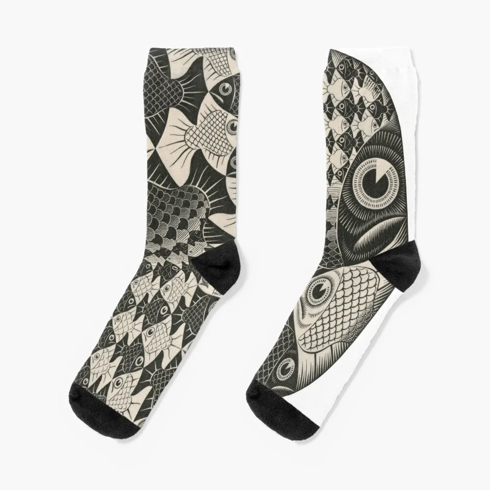 

Escher - Fishes and scales Socks man Toe sports basketball Boy Socks Women's