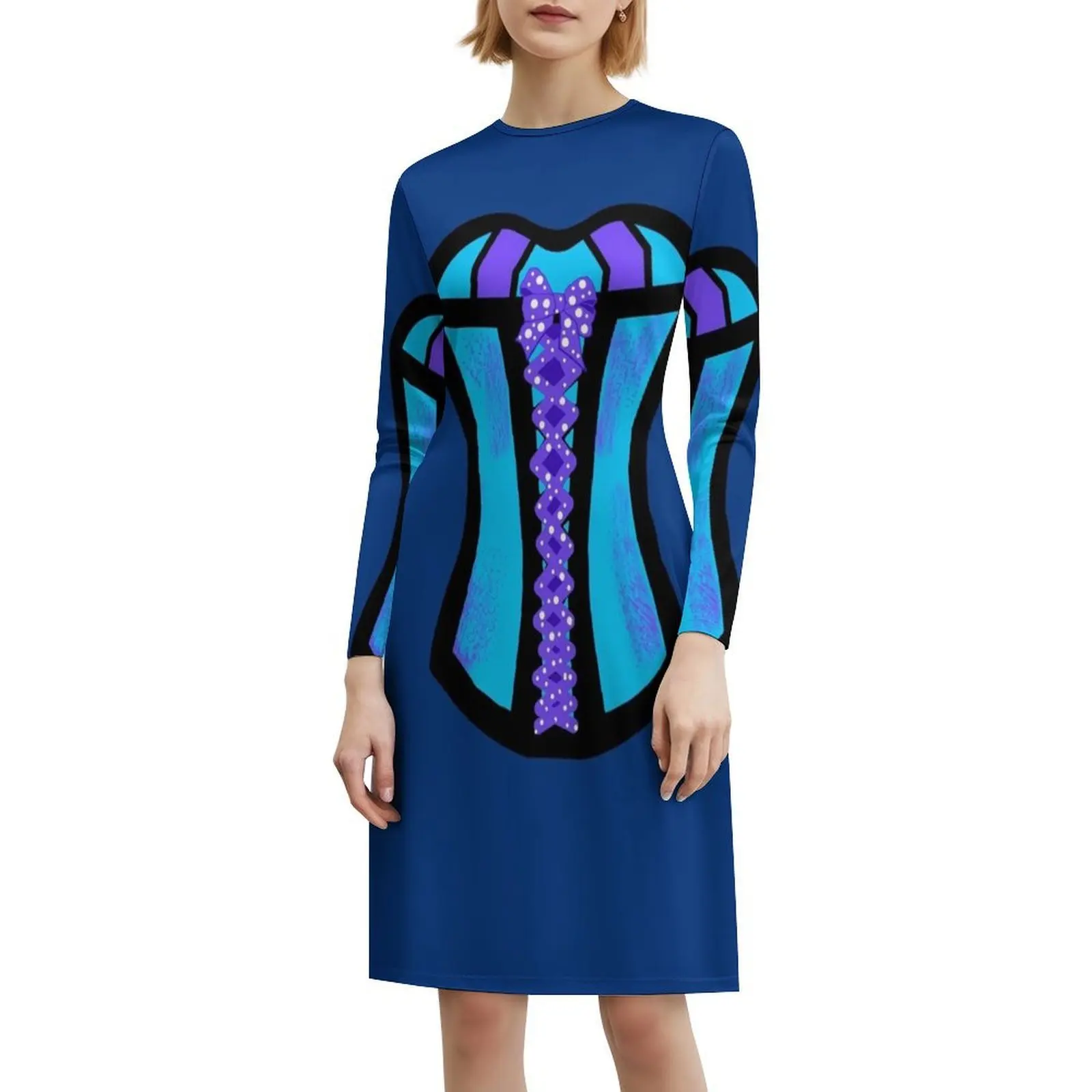 الأزرق مشد تصميم البوهيمي بلا أكمام فستان متعدد طباعة شاطئ عطلة فستان الحفلات مشد بقوة أكتوبر مرج مضحك المرأة