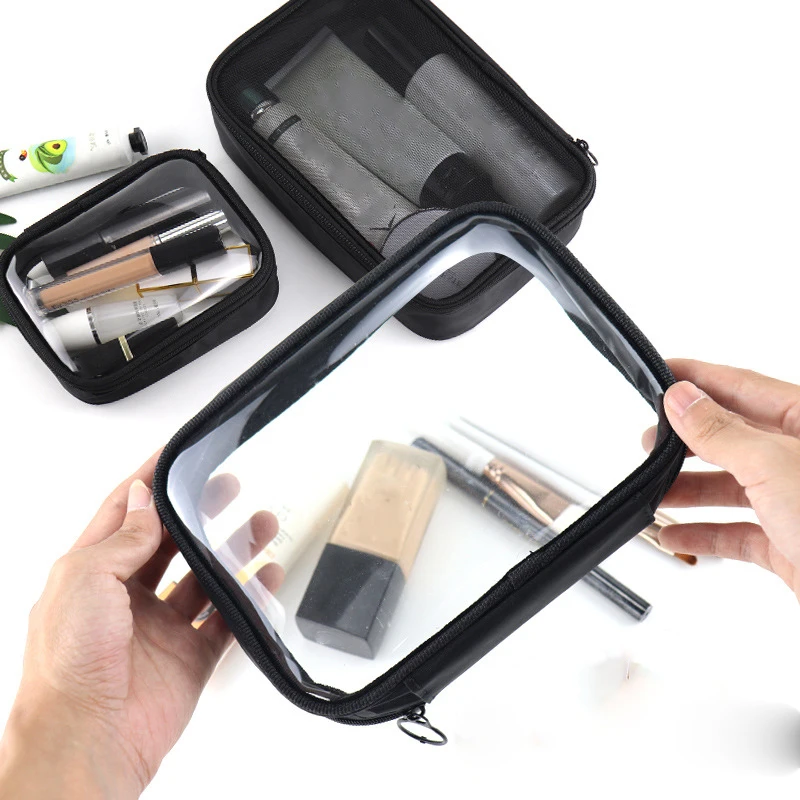 Waterproof Brand Makeup Brush Case Black Pvc Makeup Cosmetic Bag Travel Storage Transparent Toilet Bag Clear Necessaire Toiletry