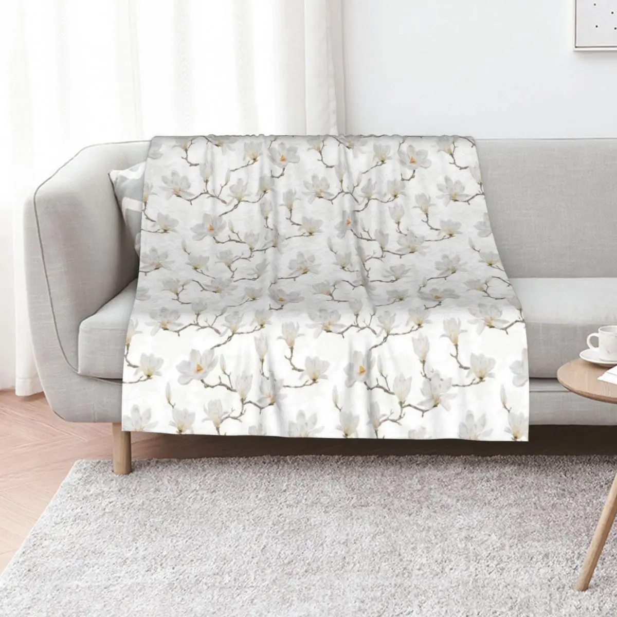 Delicate White Magnolia Branches on Ivory Throw Blanket Moving Cute Comforter sofa bed Luxury Thicken Furrys Blankets