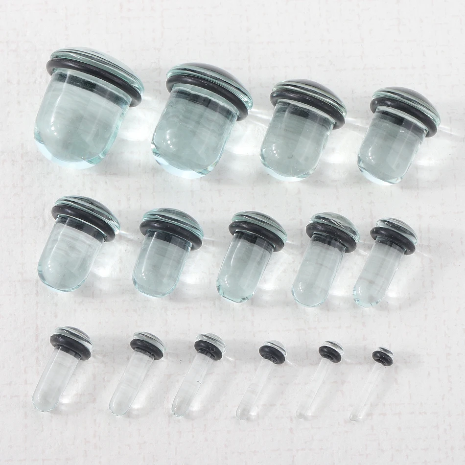 2pcs 1.6-16mm Glass Ear Gauges Stretching Kit Short Taper Expander Ear Tunnels and Plugs with Rubber Rings Piercing Jewelry