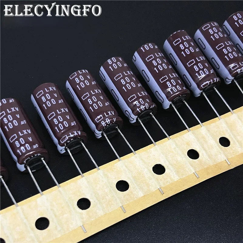 10Pcs/100Pcs 100uF 80V100uf  Japan NCC LXV Series 10x25mm Low impedance Long Life 80V100uF replace 100uF 63V Capacitor