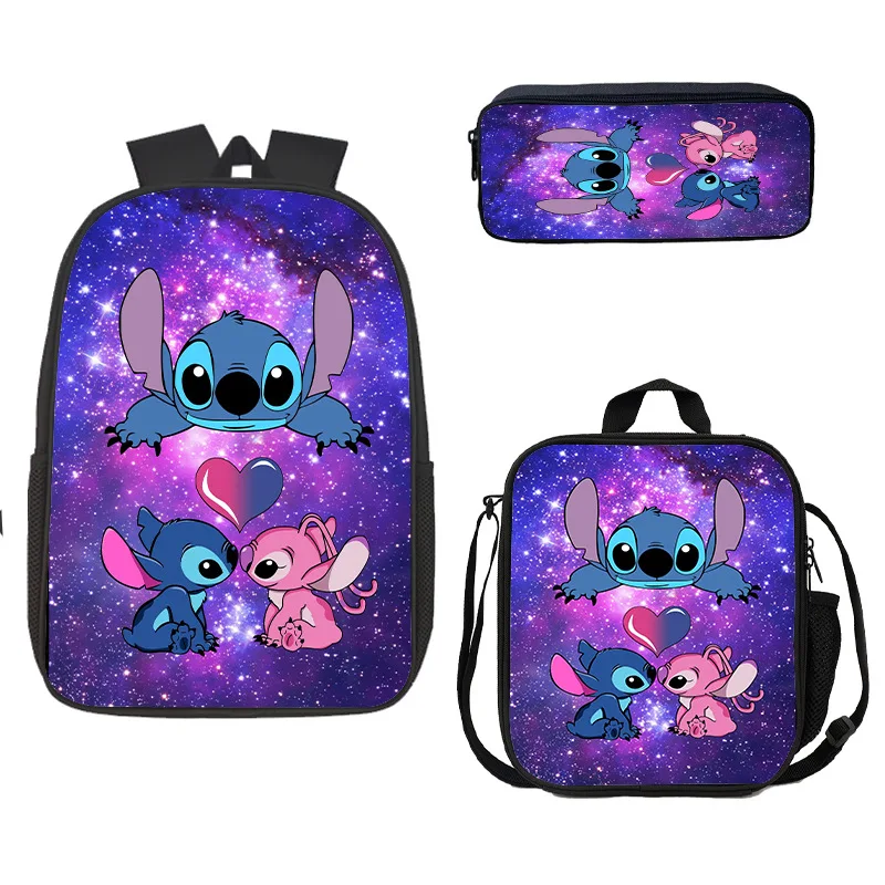 3Pcs/Set Disney Stitch Plush Kids Backpack Stitch Print Kindergarten Pencil Case Boy Girls Shoulder bag Children Schoolbag Gifts