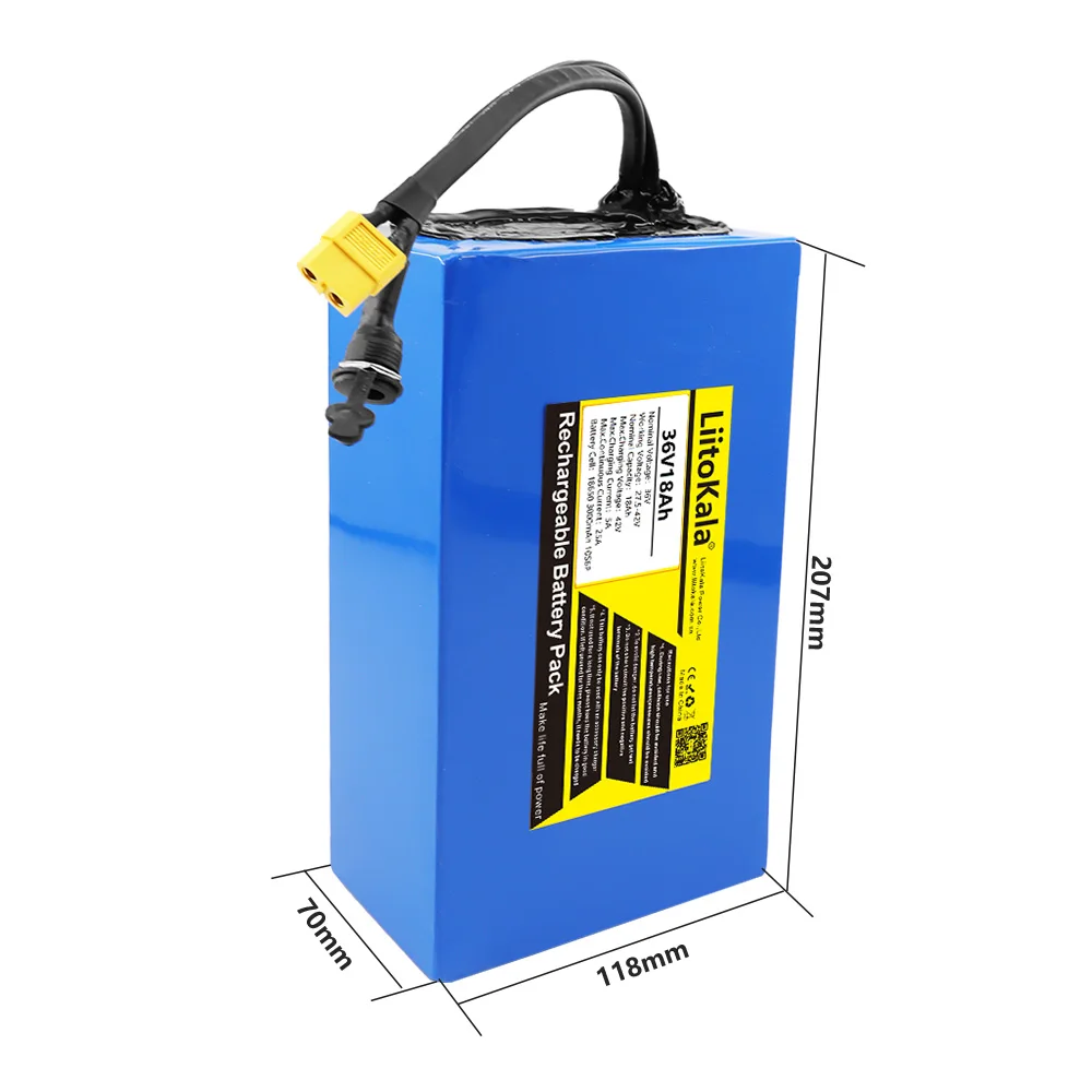 LiitoKala 36V18Ah Electric Bike Battery Built in 20A BMS Lithium Battery Pack 36 Volt with 2A Charge Ebike Battery