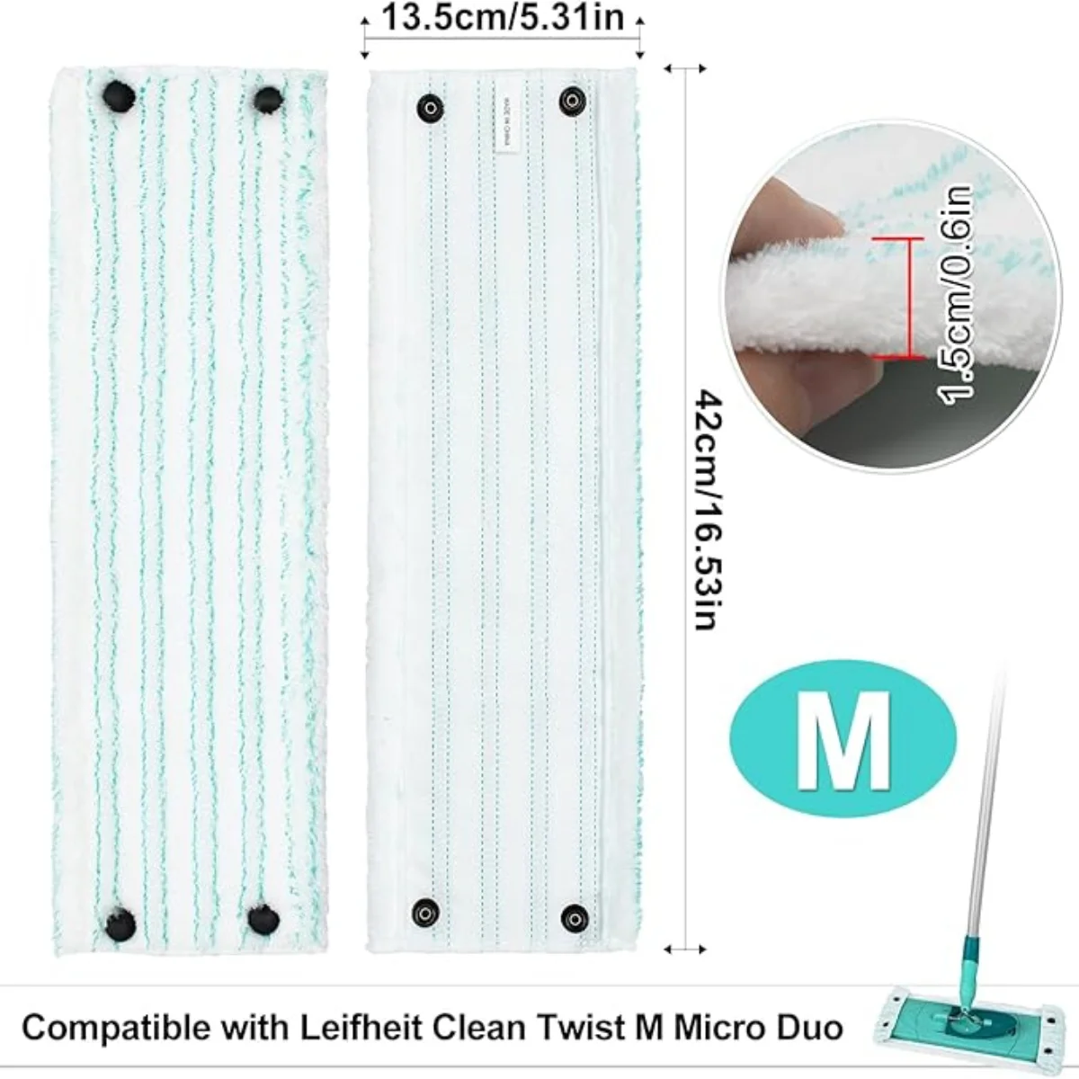 Mop Cover for Leifheit Clean Twist M Micro Duo, Replacement Microfiber Mop Head, Cleaning Cloth Cover Pads for Leifheit, 42cm