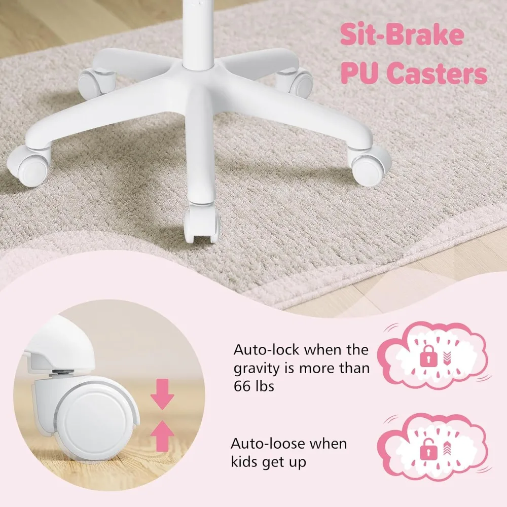 Kids Desk Chair Ergonomic Study Chair with Flipped Armrest and Footrest Adjustable Height Swivel Kids Computer Chair