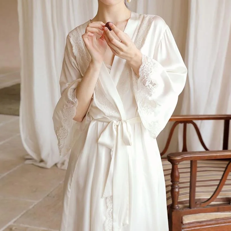 Luxury High Quality Womens Pajamas Set Ice Silk Long Wedding Homewear Bridal Pajamas Robe Premium Sexy Pajamas Two Piece Set