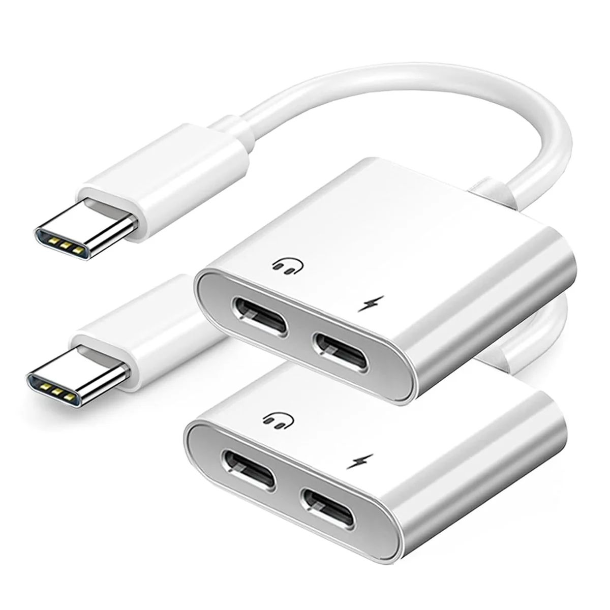 2PCS USB C to USB-C Headphone Charger Adapter, 2-In-1 Type C Audio Adapter with PD Fast Charging, USB C Splitter Dongle