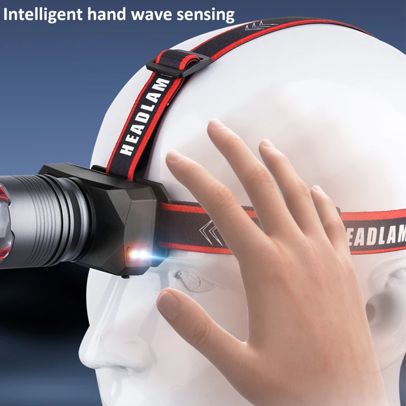 Super Bright Three-light Source LED Headlamp IR Motion Sensor Headlight USB Rechargeable Head Lamp Telescopic Zoom Head Torch