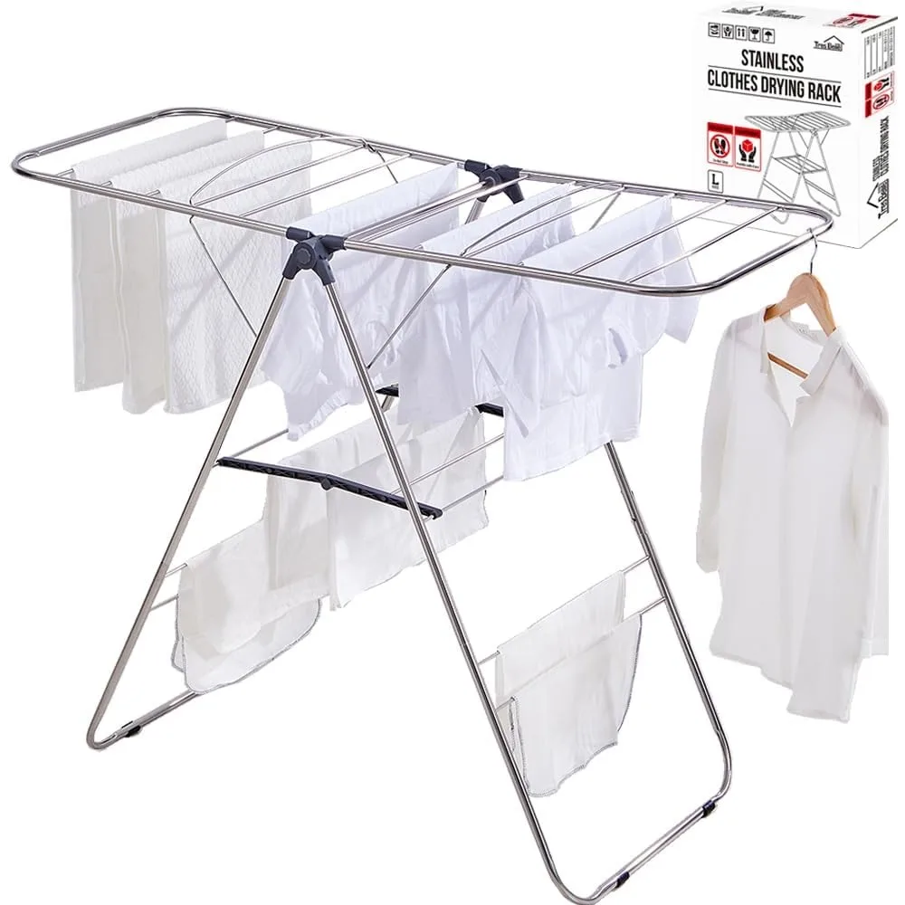 

25NEW Stainless Steel Clothes Drying Rack(L)–Foldable,Lightweight,Anti-Slip Elastic Rods,Made in Korea,Indoor & Outdoor Use,Rus