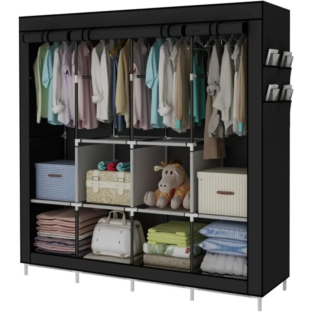 Portable Wardrobe Clothing Wardrobe Shelves Clothes Storage Organiser with 4 Hanging Rail,Black muebles  muebles de dormitorio