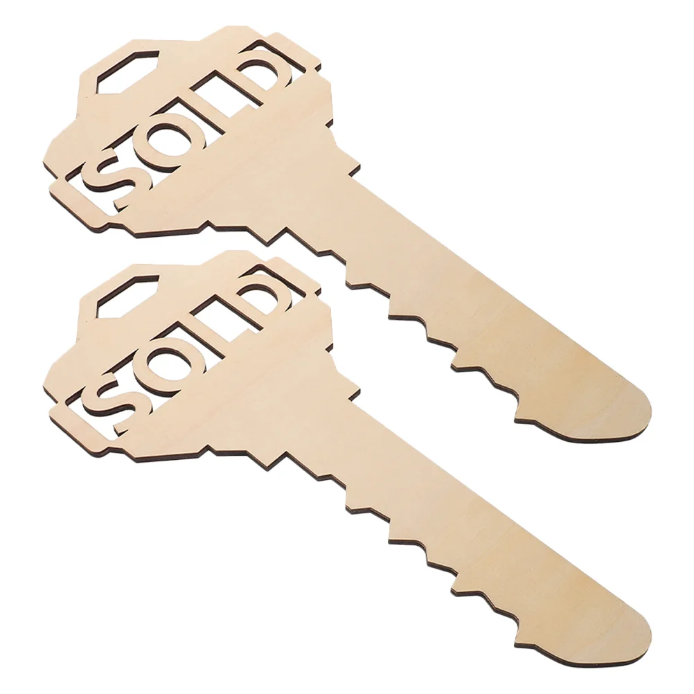 2pcs Wooden Key Shaped Pendant Unfinished Large Key Tag Wooden Key Pendants Unfinished Key Cutouts Sold Key Prop Large Hanging D
