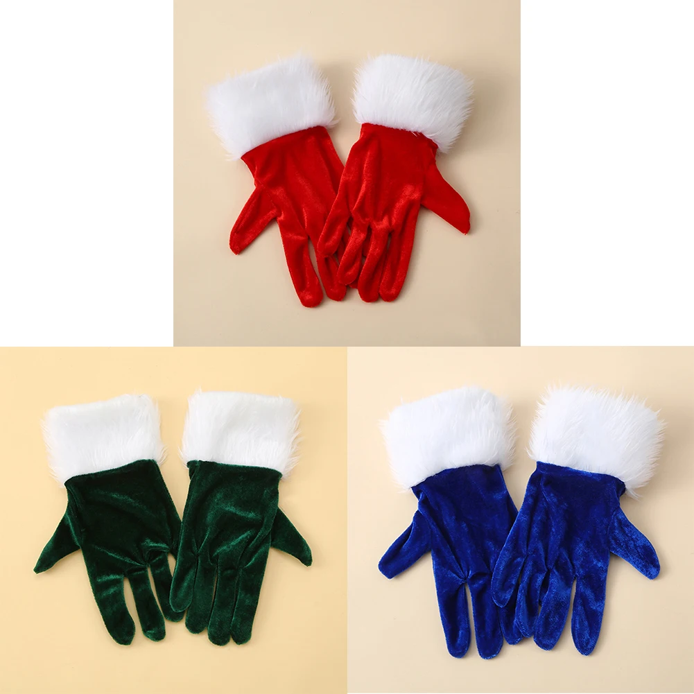 Christmas Gloves White Plush Short Full Finger Christmas Festive Accessories Mittens Christmas Party Costume Accessories