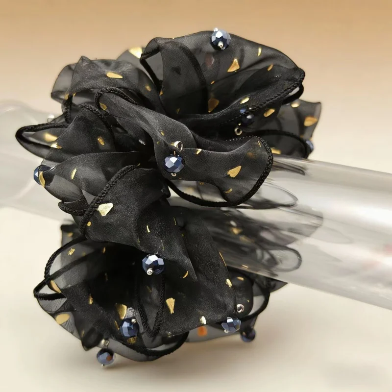 Kristall-Haarband Organza-Haargummis Großer Scrunchie Haargummi für Damen Haaraccessoires Lila Scrunchie – Detail 7