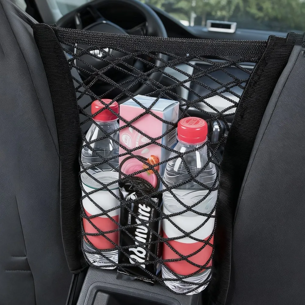 Bolsa de red de almacenamiento para coche entre asientos, barrera para mascotas, organizador de malla, accesorios interiores elásticos, soporte de bolso Universal para coches