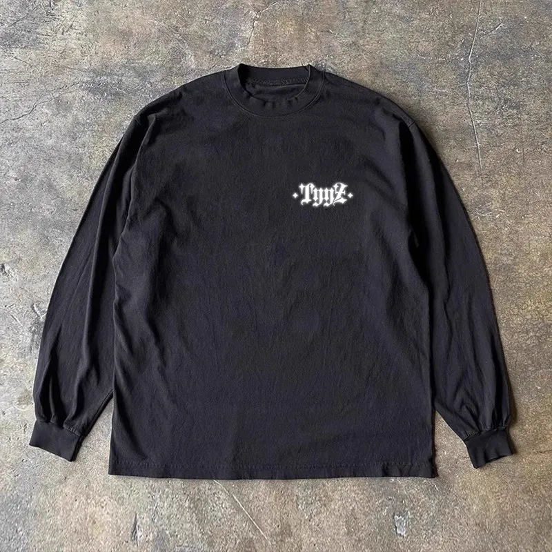 Heavyweight 300g Pure Cotton Long Sleeve T-Shirt Base Layer Shirt with English Alphabet Design by Xiao Chen Story Multi
