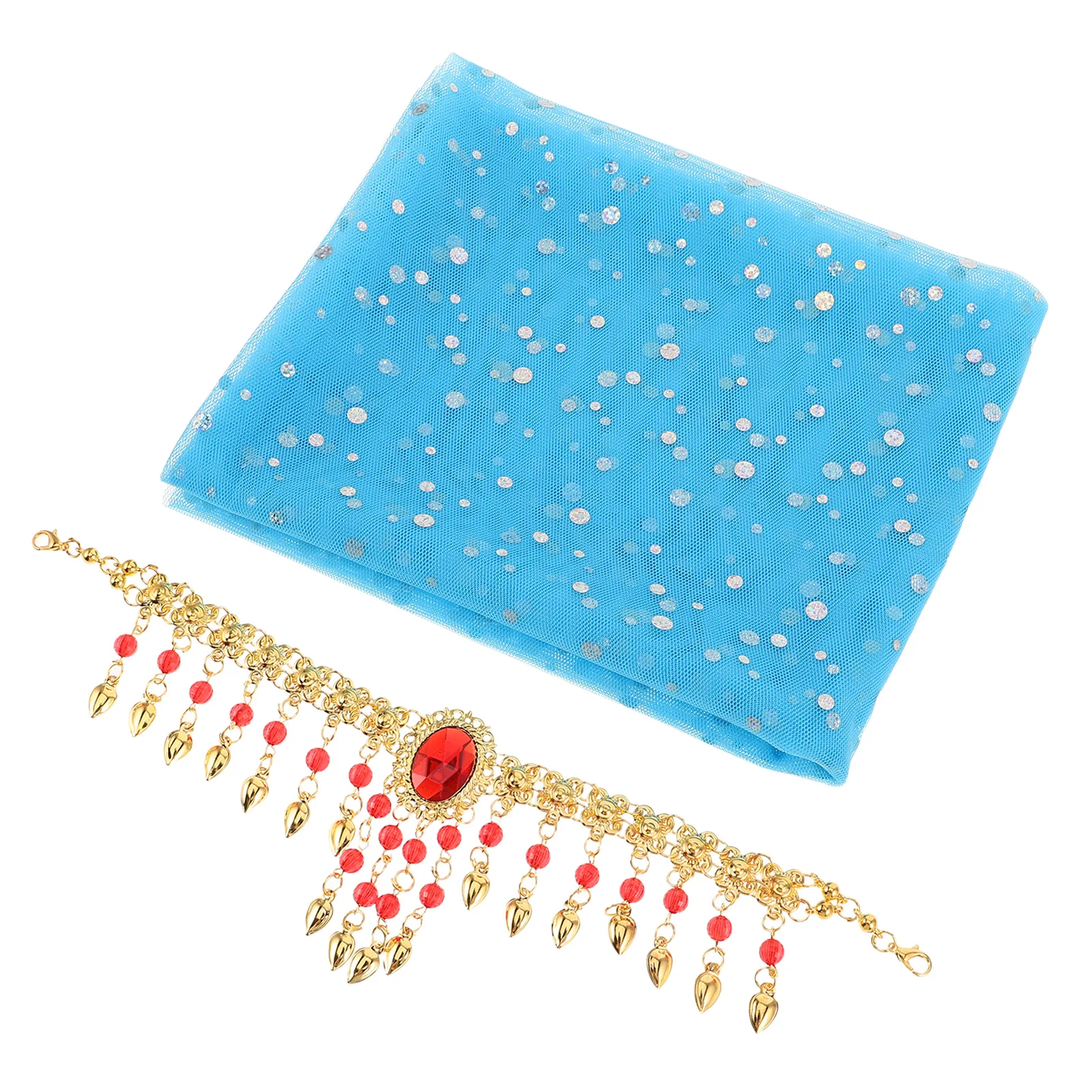 

1 set 1 Set Belly Dancer Headscarf Hair Hoop Polka Dot Glitter India Dance Carnival Performance Chiffon Veil Secure Fit Festival