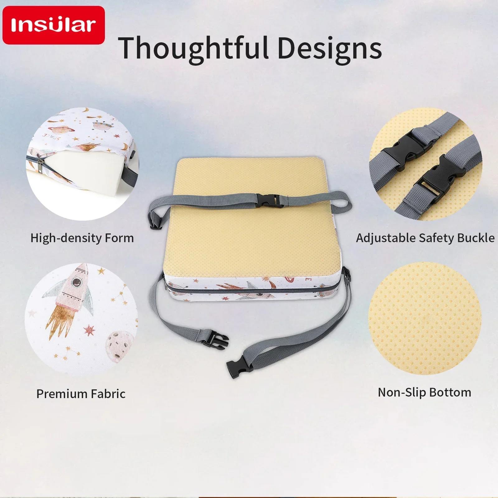 Breathable Kids Highchair Seat Pad Non-Slip Waterproof BabyBooster Cushion Removable Soft High Chair Mat Star Design for Toddler