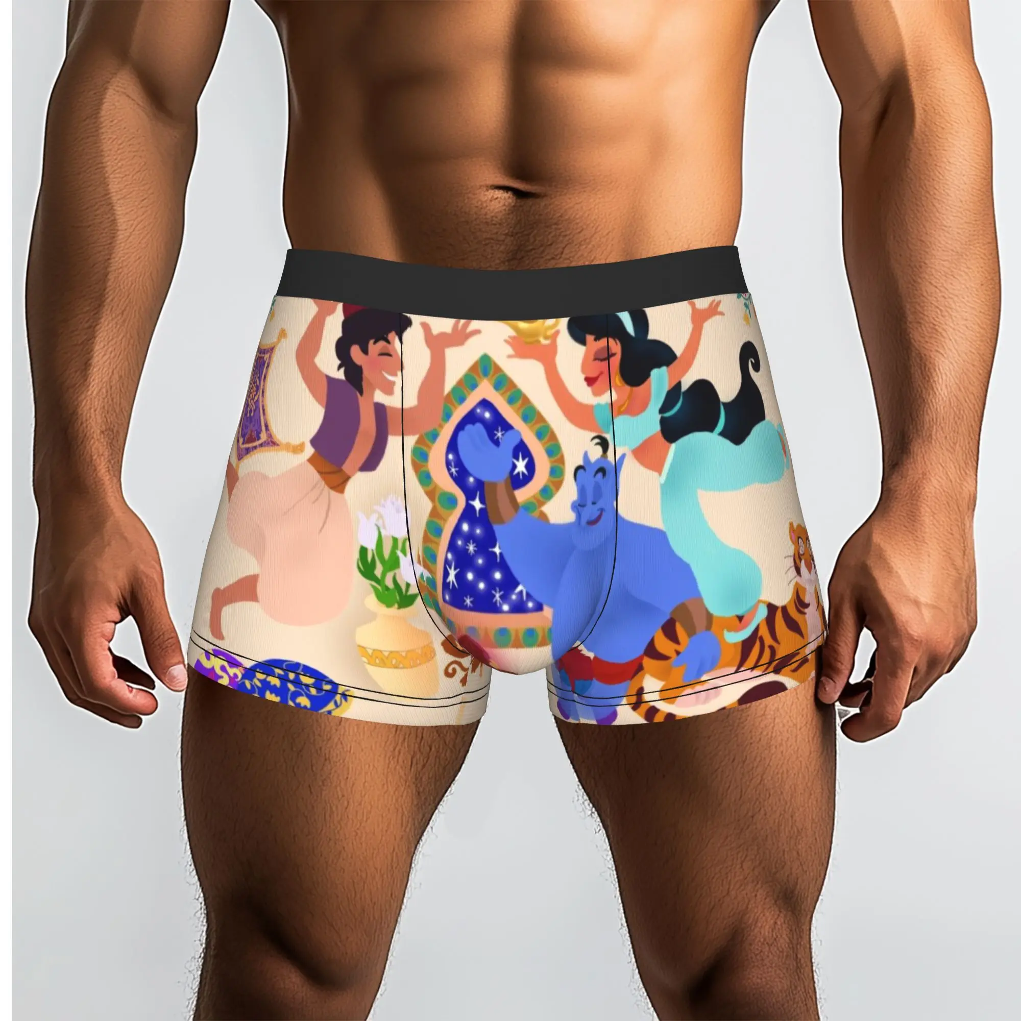 Custom Cute Cartoon A-Aladdin Underwear Men Breathable  Boxer Briefs Shorts Panties Soft Underpants For Homme