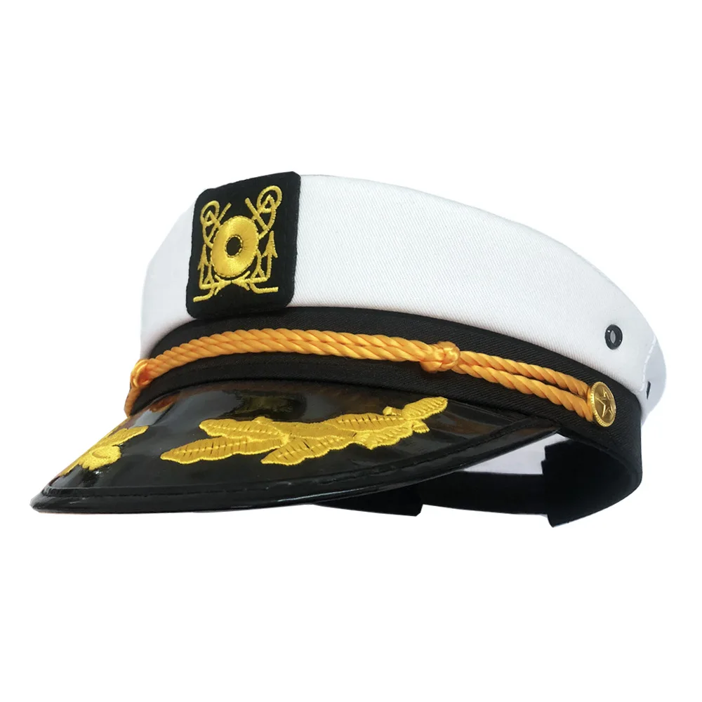 Skórzana czapka marynarska czapka z granatowy kapelusz czapka czapka Snapback morski styl wojskowy rekwizyt Cosplay czapka lotnicza z odznaką czapka marynarska imprezowa