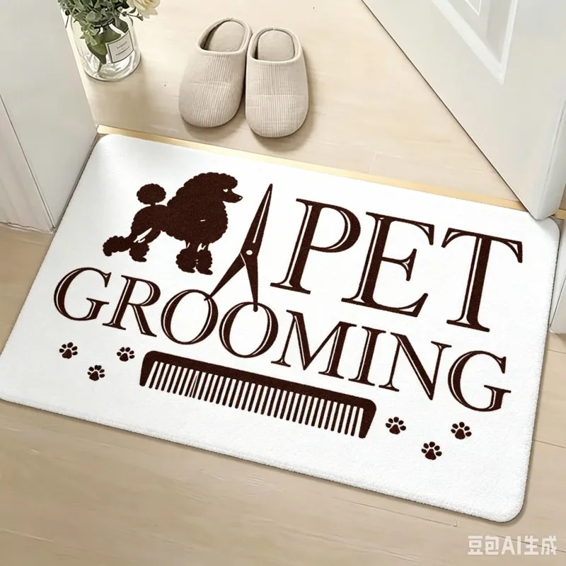 Pet Grooming Door Mat Cute Poodle Dog Welcome Doormat Anti Slip Floor Rug Kitchen Salon Carpet Living Room Entrance Porch Mats