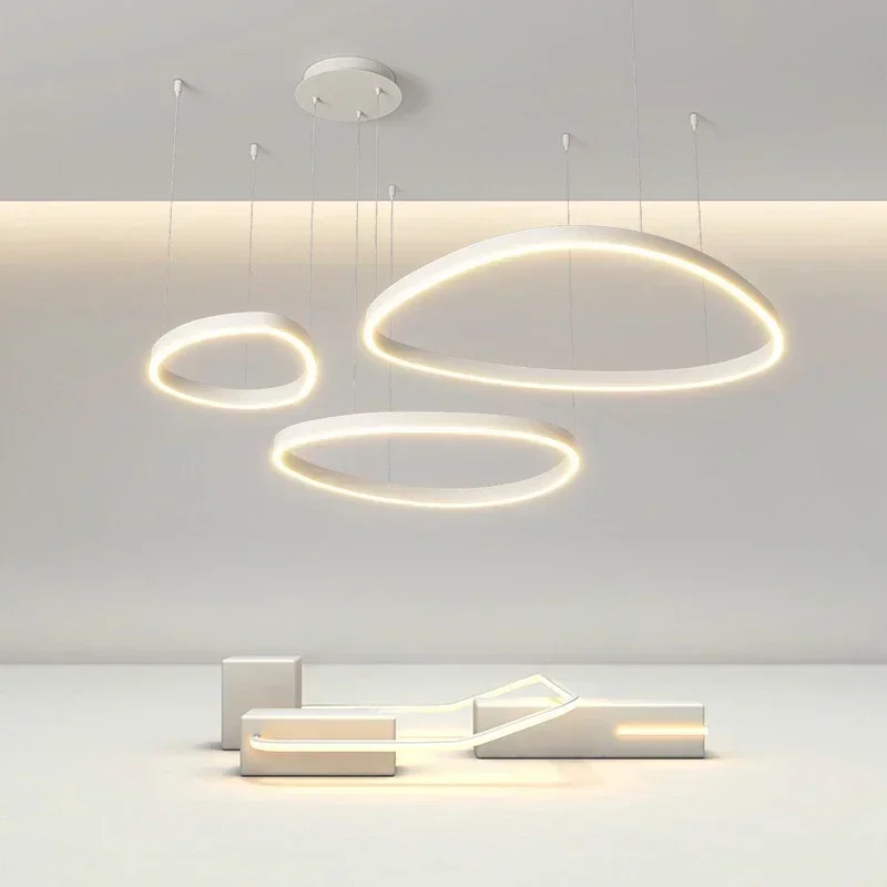 

Modern Brushed Rings Led Chandelier Home Lighting Ceiling Mounted For Living Room Bedroom Hanging Lamp Black&White Color Lights