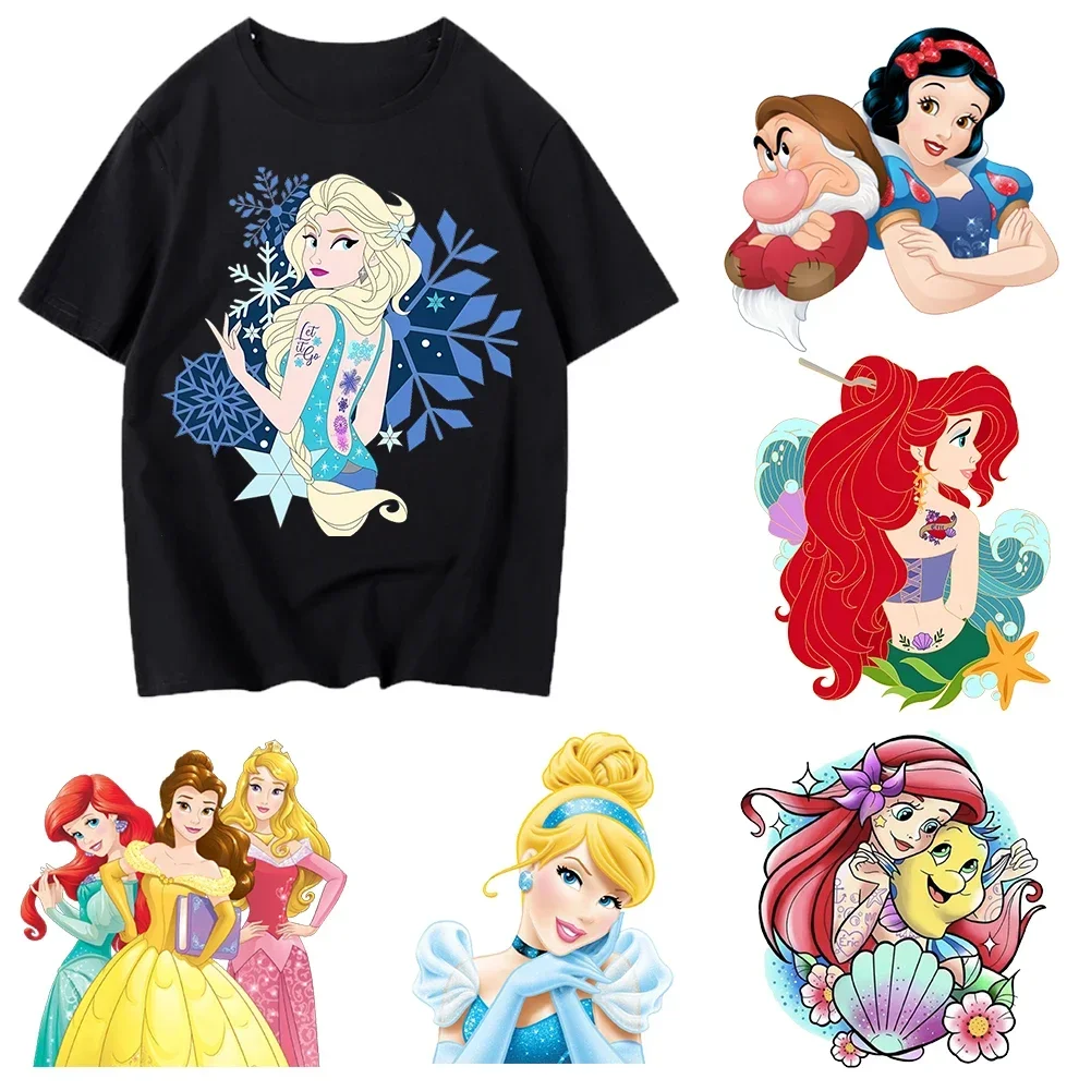 Princess Disney Iron On Heat Transfer Stickers For Clothes Dtf Pinted Theme Heat Transfer Vinyl Decals Washable T-shirt