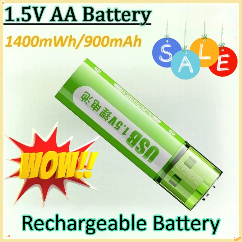 

USB Rechargeable Li-ion Battery 1.5V AA Battery 1400mWh/900mAh for Remote Control Mouse Small Fan Electric Toy Battery