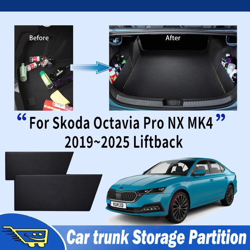 For Skoda Octavia Pro NX MK4 Liftback 2019~2025 Car Trunk Storage Partition Multi-function Storage Box Auto Interior Accessories