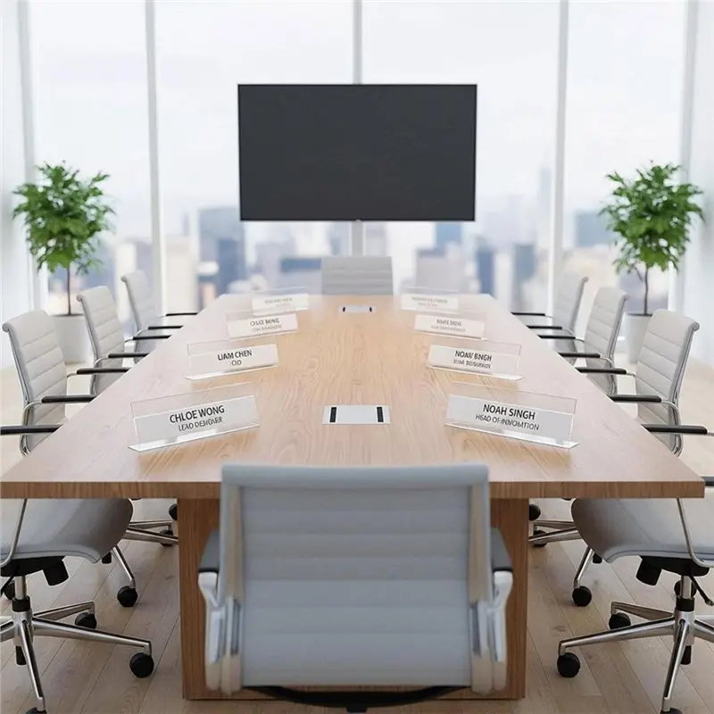 IALJ-For Desk For School 24 Pcs Acrylic Name Plates 2 X 8 Inches Clear Slant Back Sign Holder Stand License Label Holder