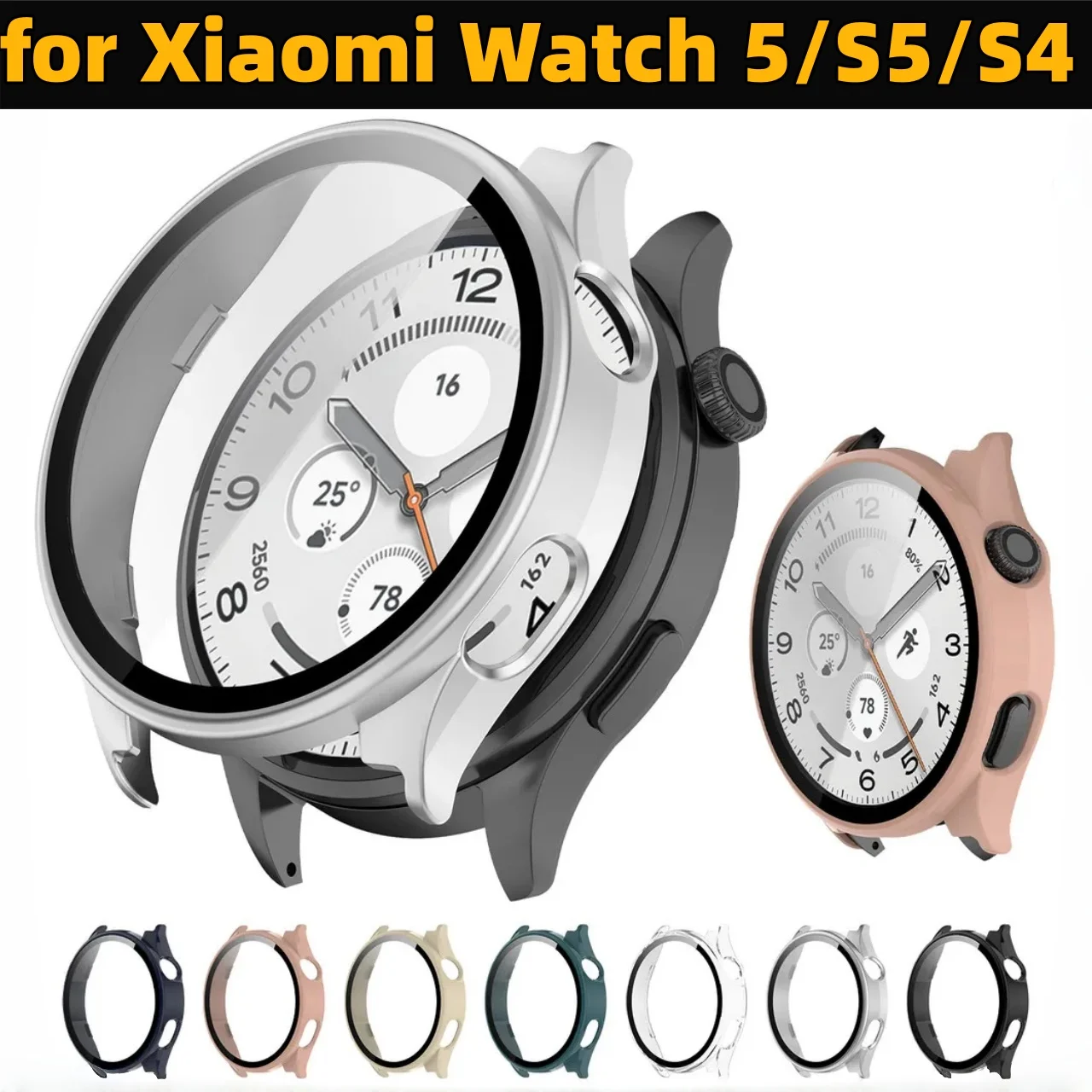 Rigid PC Watch Protector Shell with Clear Screen Film Compatible with Xiaomi Watch 5 S5 S4, Full Body Anti Drop Protective Cover