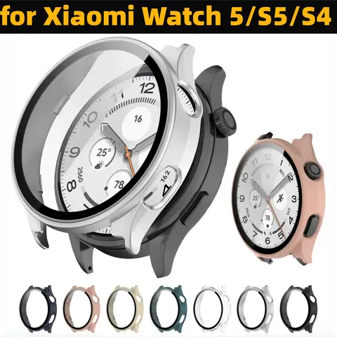 Rigid PC Watch Protector Shell with Clear Screen Film Compatible with Xiaomi Watch 5 S5 S4, Full Body Anti Drop Protective Cover