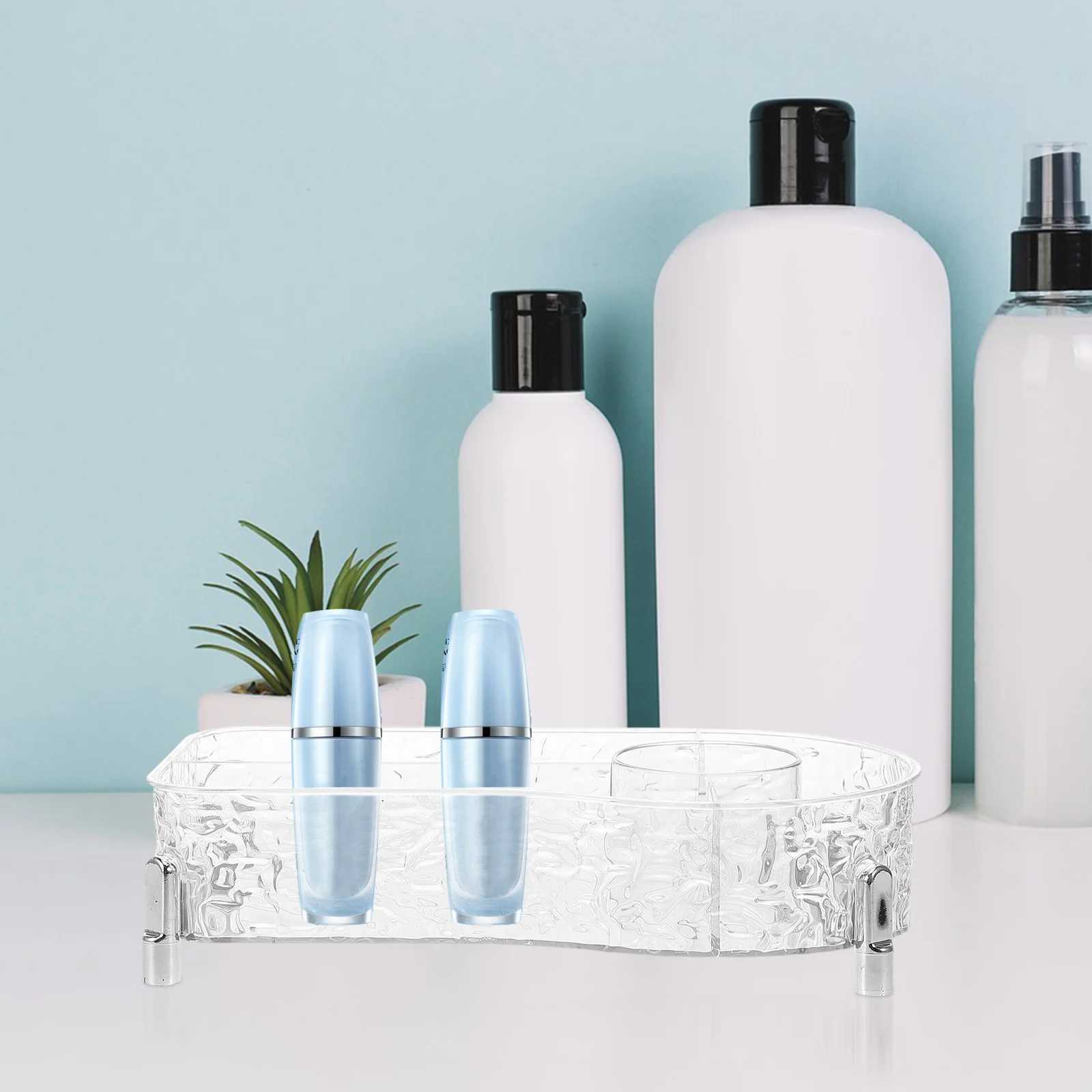 منظم المكياج 4 مقصورات للحمام، علبة عرض كونترتوب، بلاستيك بسعة كبيرة #1