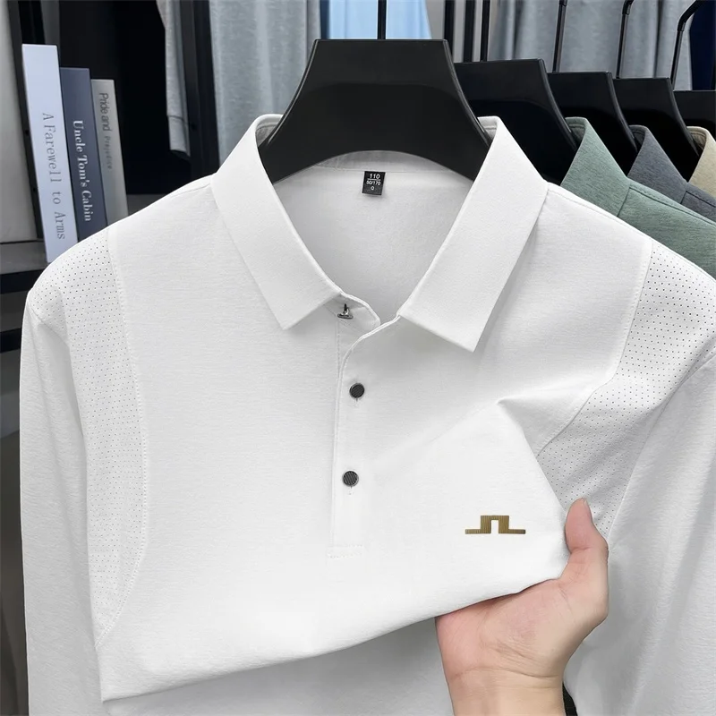Designer Original New Men's Long-Sleeved Polo Shirt Lapel Button Stamp Vent Hole Minimalist Versatile Men's Daily Commuting Top